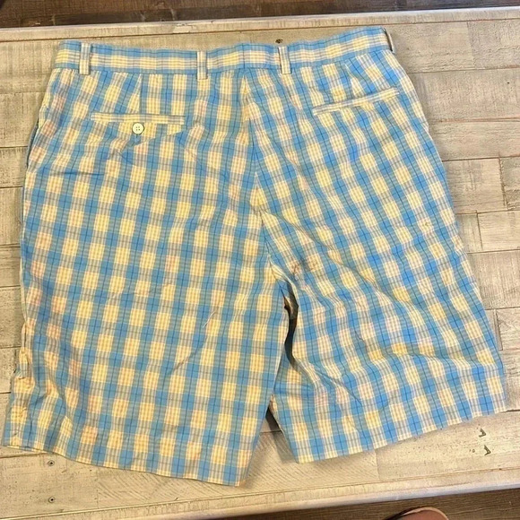 MEN'S FAIRWAY & GREENE SHORTS SIZE 40 PLAID BLUE ORANGE GOLF - Picture 2 of 6